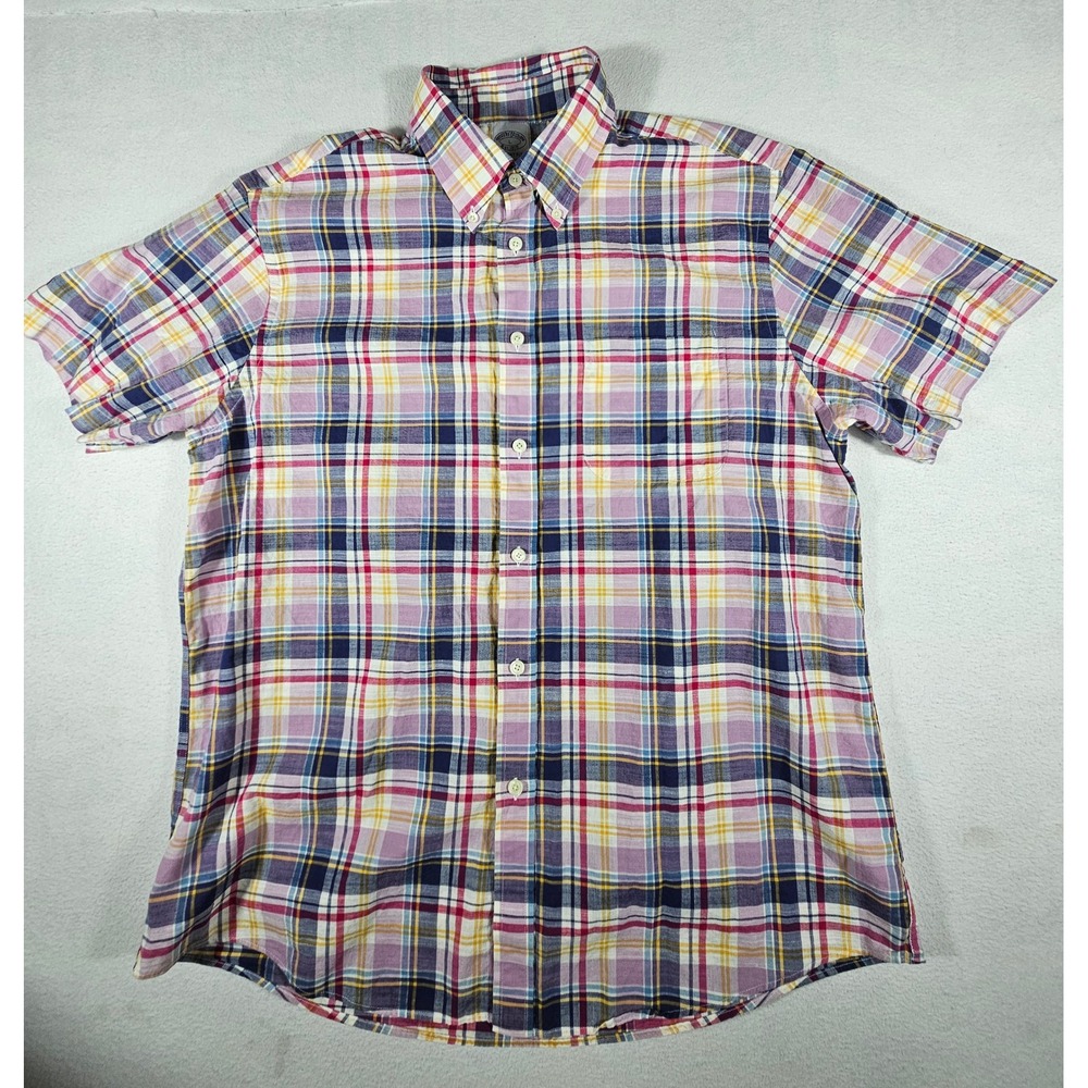 Brooks‎ Brothers Mens Regent Fit Plaid Short Sleeve Button Down Shirt Purple L